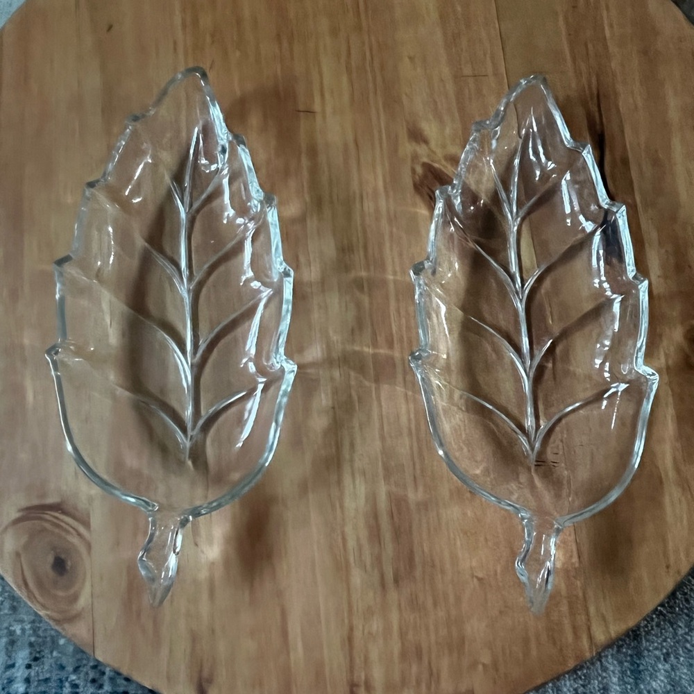 Vintage Clear Glass Leaf-Shaped‎ Relish Dishes 9.75"